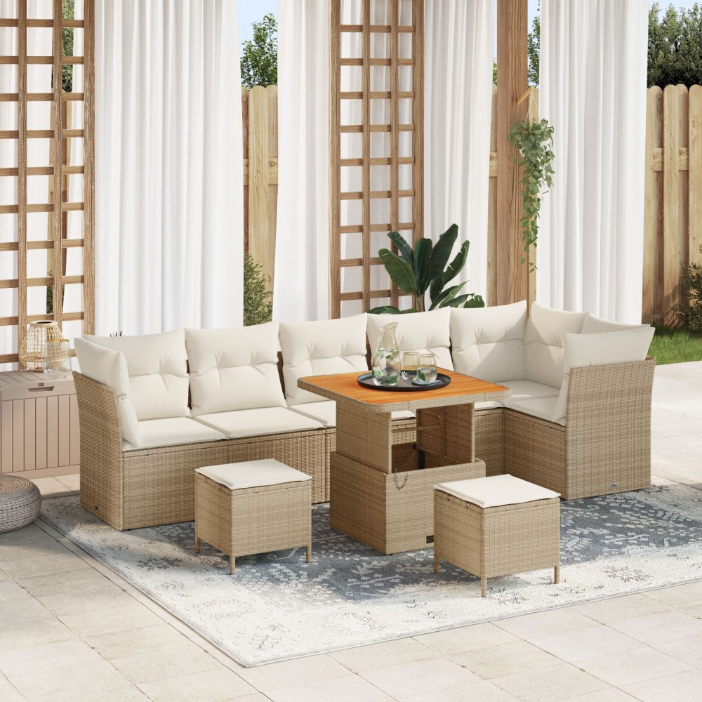 vidaXL Trädgårdsoffset 9 st Beige konstrotting