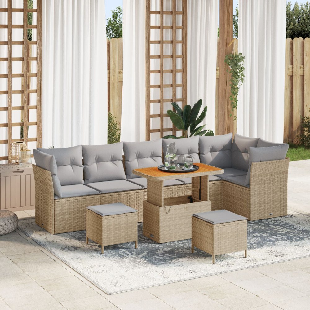 vidaXL Trädgårdsoffset 8 st Beige konstrotting