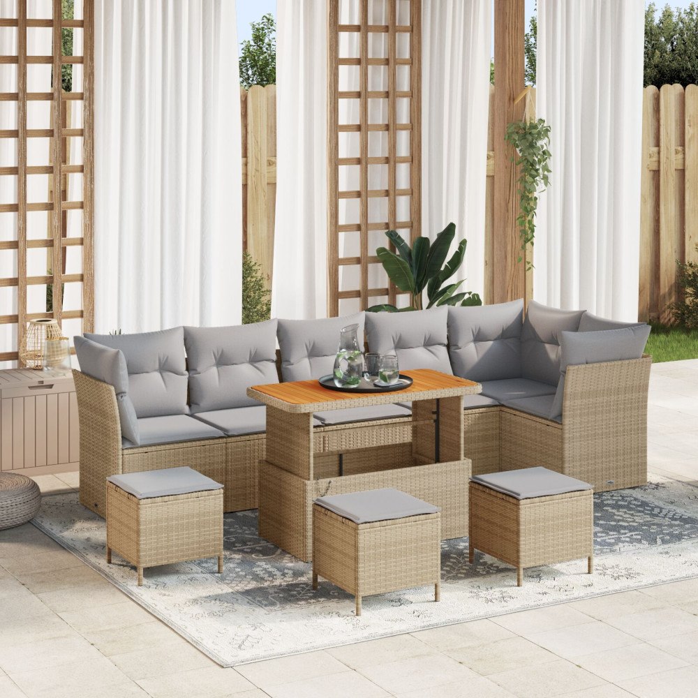vidaXL Trädgårdsoffset 10 st Beige konstrotting