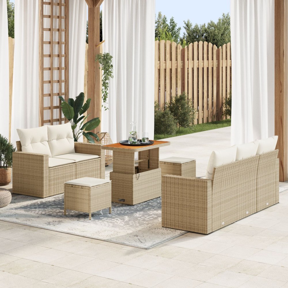 vidaXL Trädgårdsoffset 8 pcs Beige konstrotting