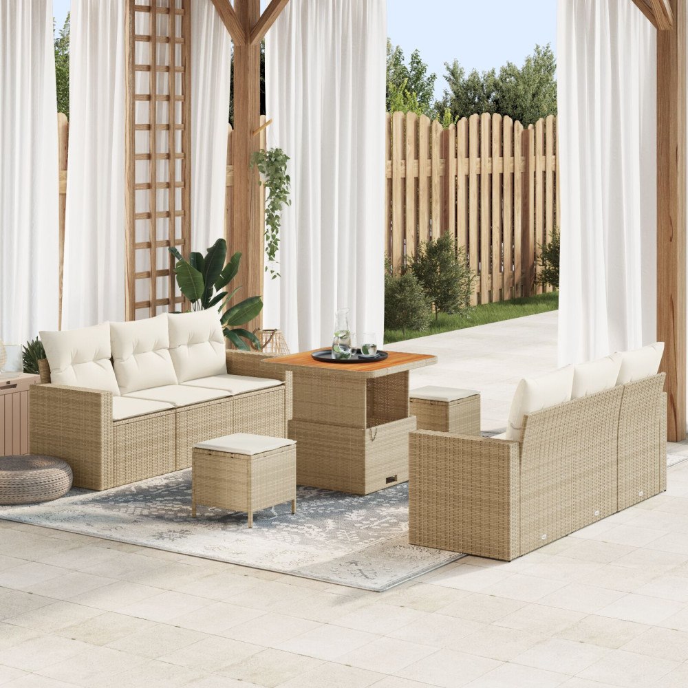 vidaXL Trädgårdsoffset 9 st Beige konstrotting