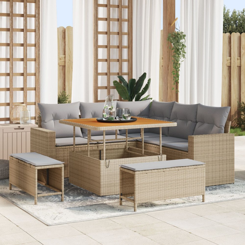 vidaXL Trädgårdsoffset 8 st Beige konstrotting