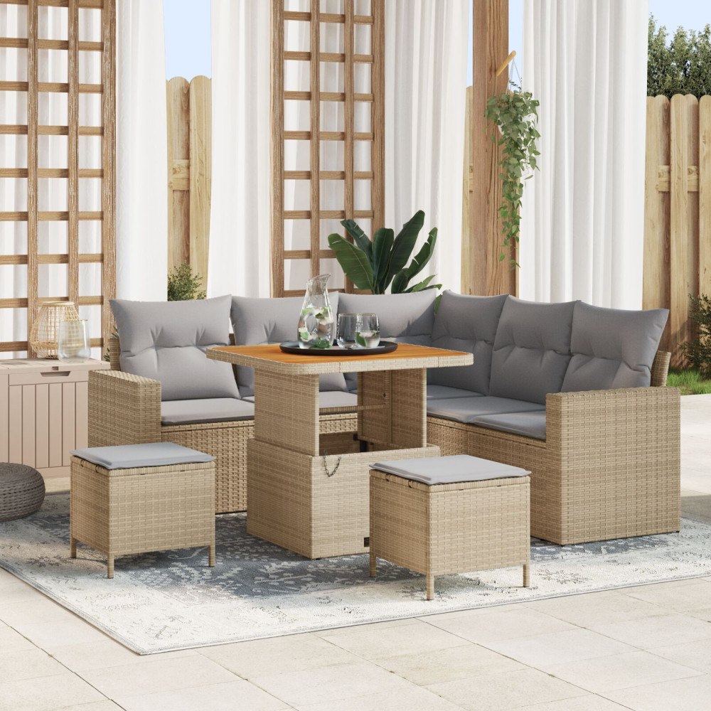vidaXL Trädgårdsoffset 8 st Beige konstrotting