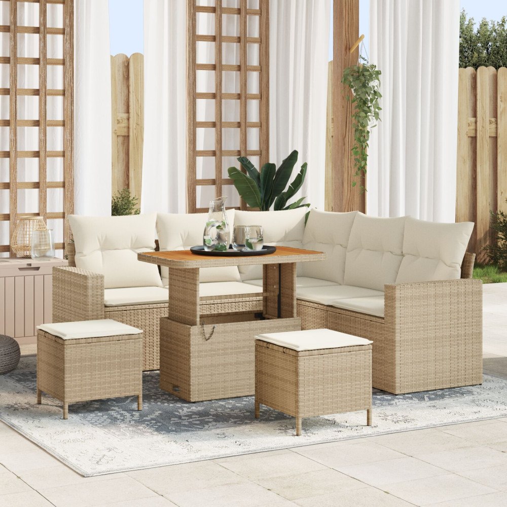 vidaXL Trädgårdsoffset 8 st Beige konstrotting