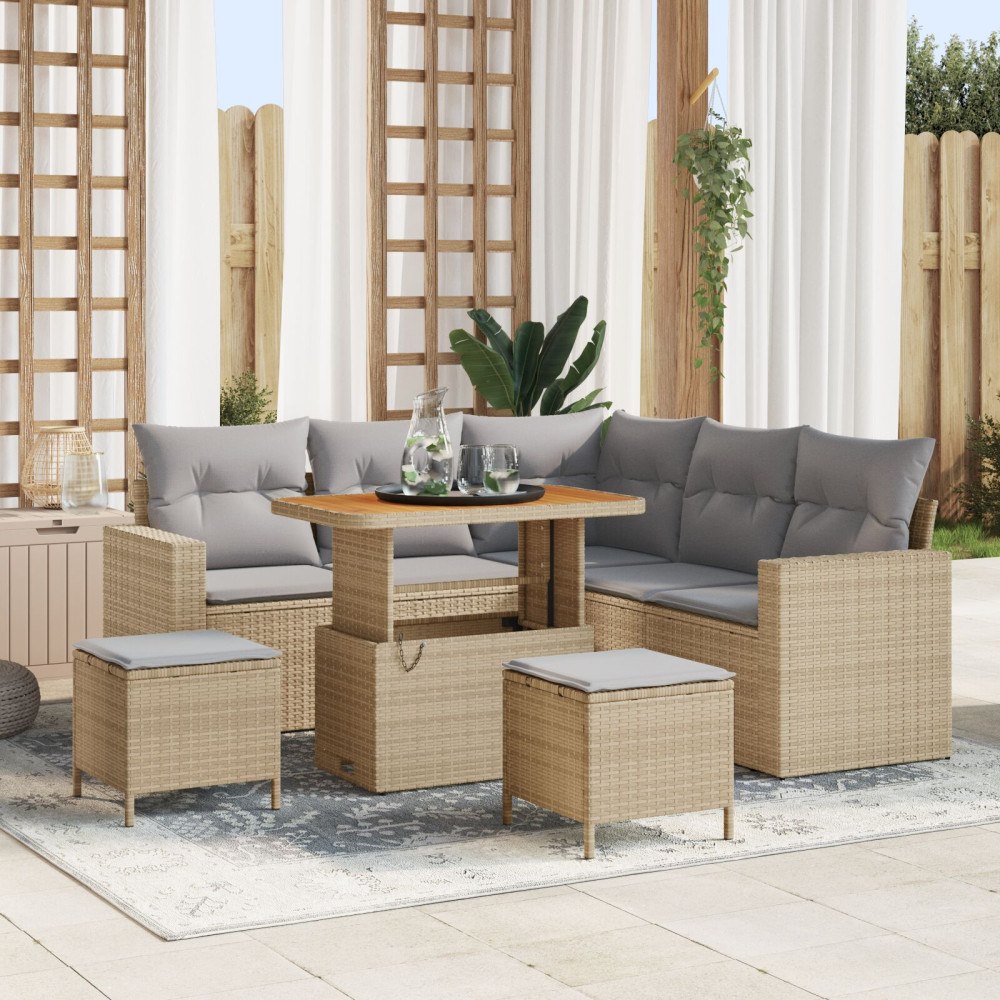 vidaXL Trädgårdsoffset 8 st Beige konstrotting