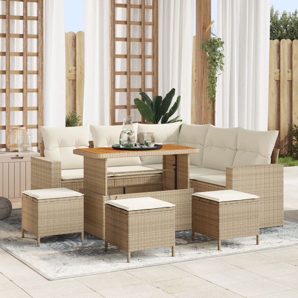 vidaXL Trädgårdsoffset 9 st Beige konstrotting