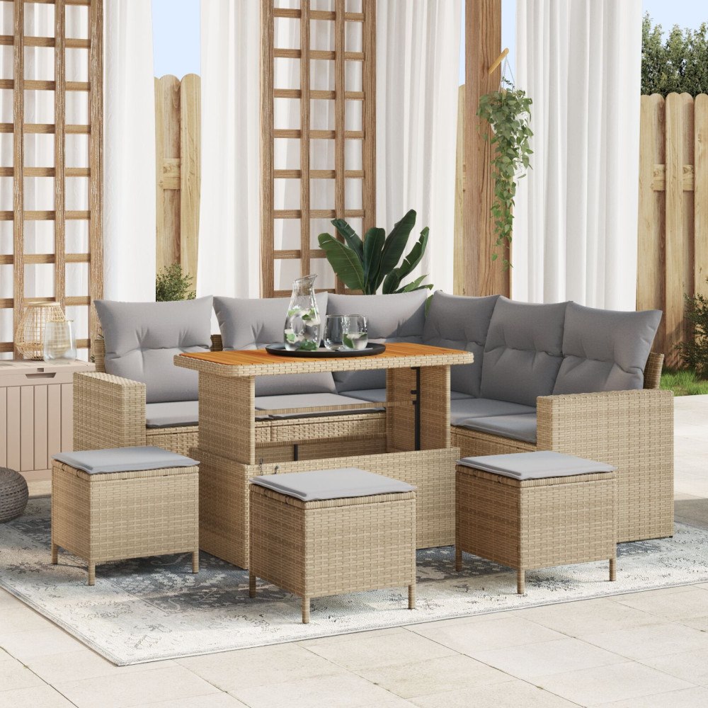 vidaXL Trädgårdsoffset 9 st Beige konstrotting