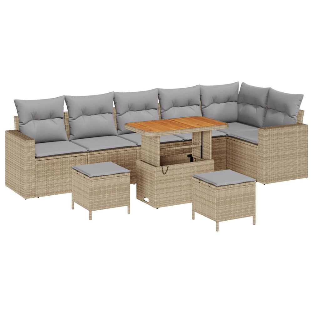vidaXL Trädgårdsoffset 9 st Beige konstrotting