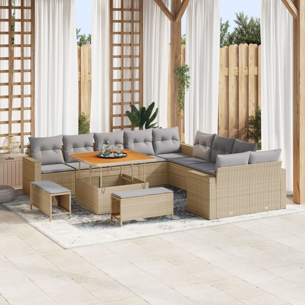vidaXL Trädgårdsoffset 13 st Beige konstrotting