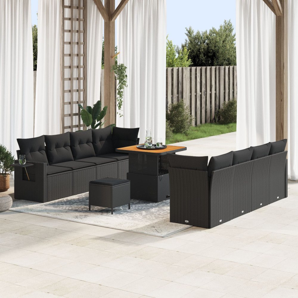 vidaXL Trädgårdsoffset 11 st Svart Poly rattan