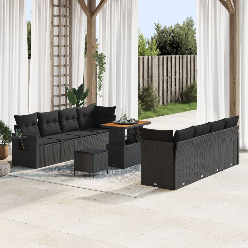 vidaXL Trädgårdsoffset 11 st Svart Poly rattan