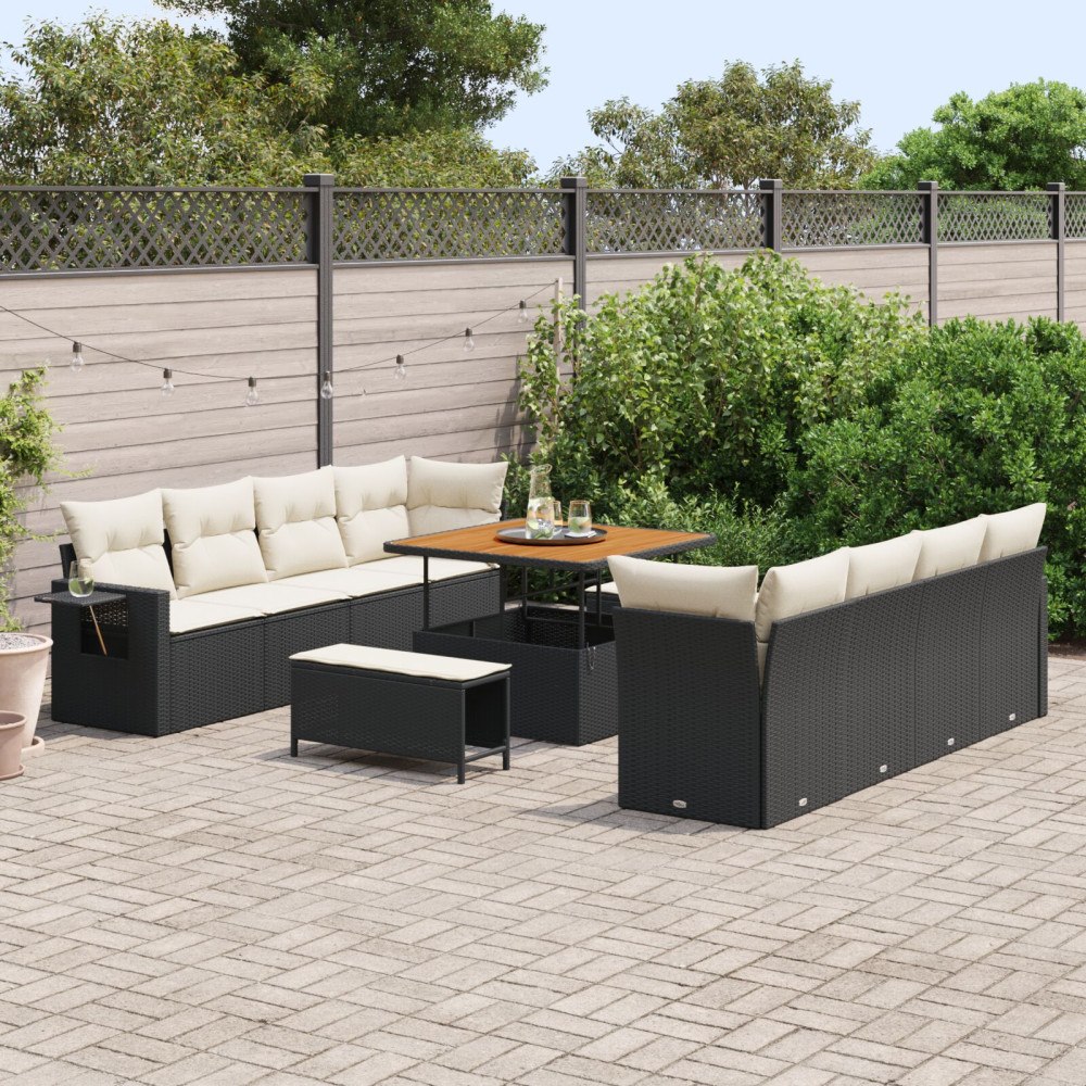 vidaXL Trädgårdsoffset 11 st Svart Poly rattan