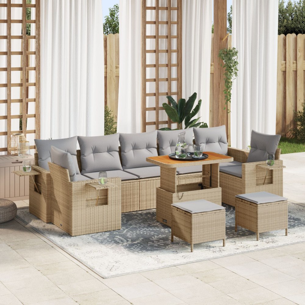 vidaXL Trädgårdsoffset 10 st Beige konstrotting