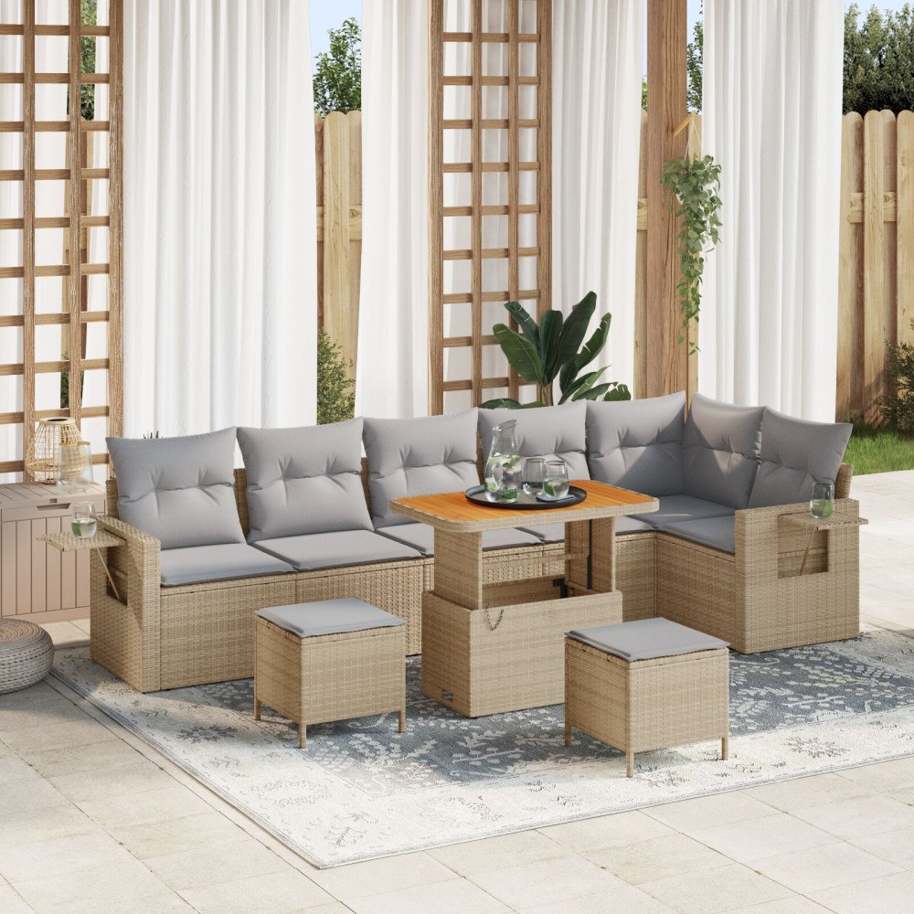 vidaXL Trädgårdsoffset 9 st Beige konstrotting