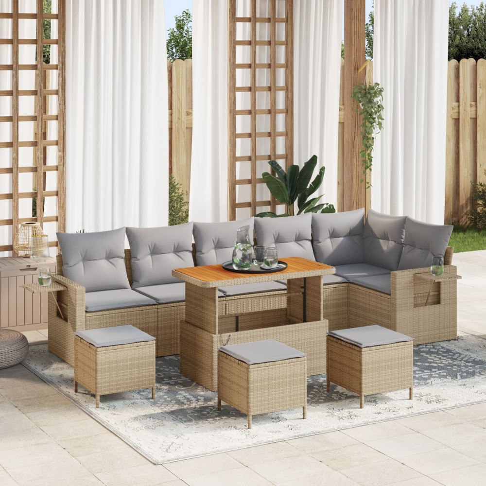 vidaXL Trädgårdsoffset 10 st Beige konstrotting