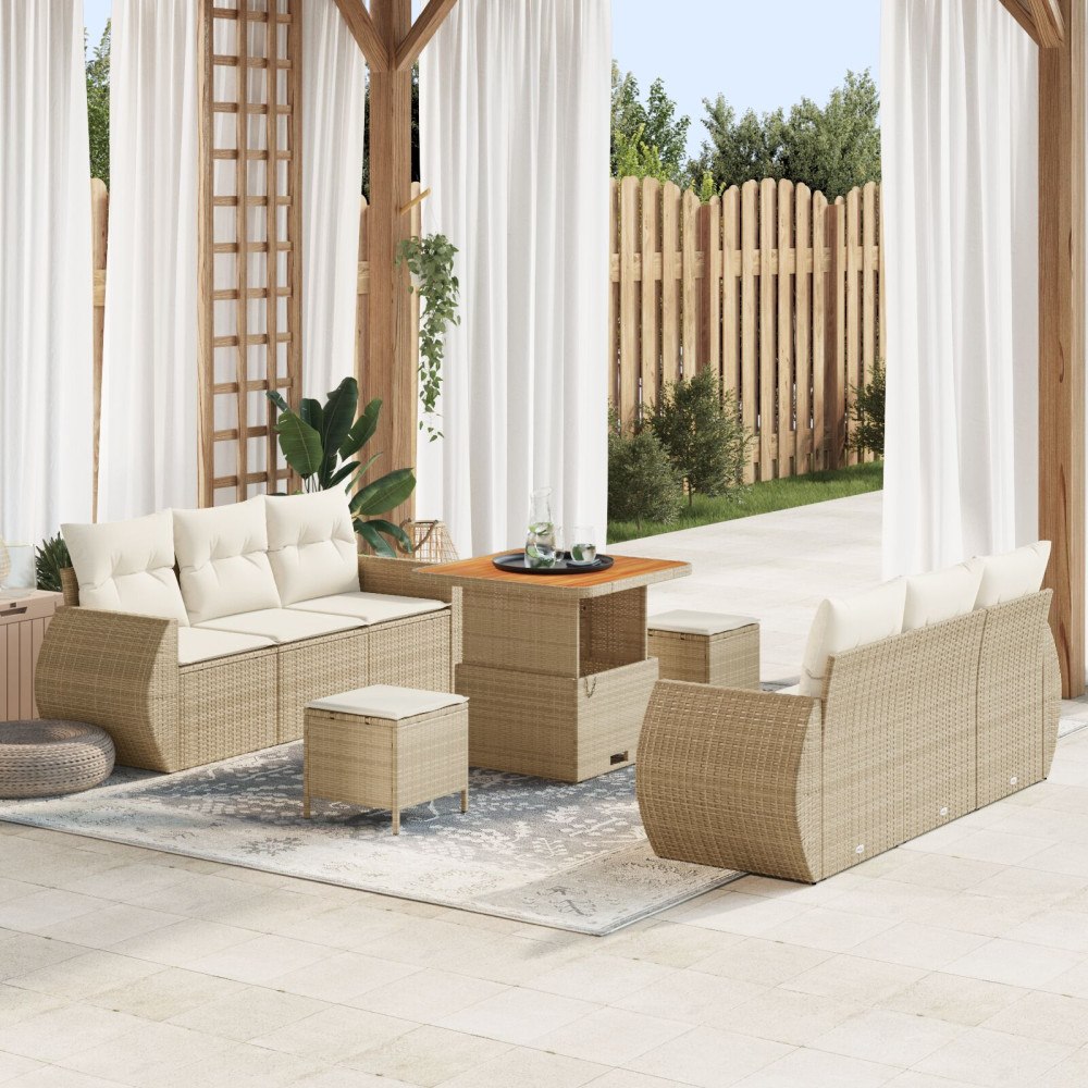 vidaXL Trädgårdsoffset 9 st Beige konstrotting