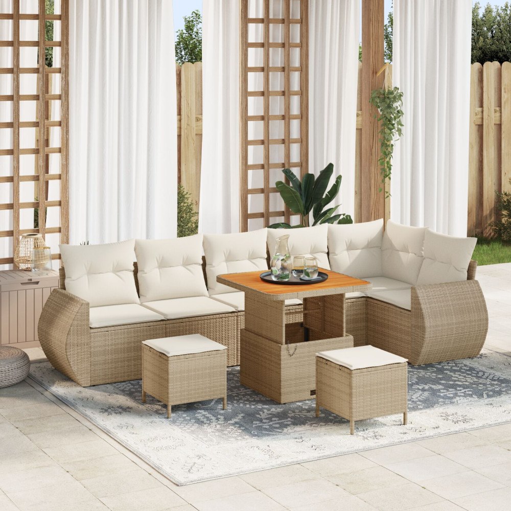 vidaXL Trädgårdsoffset 9 st Beige konstrotting