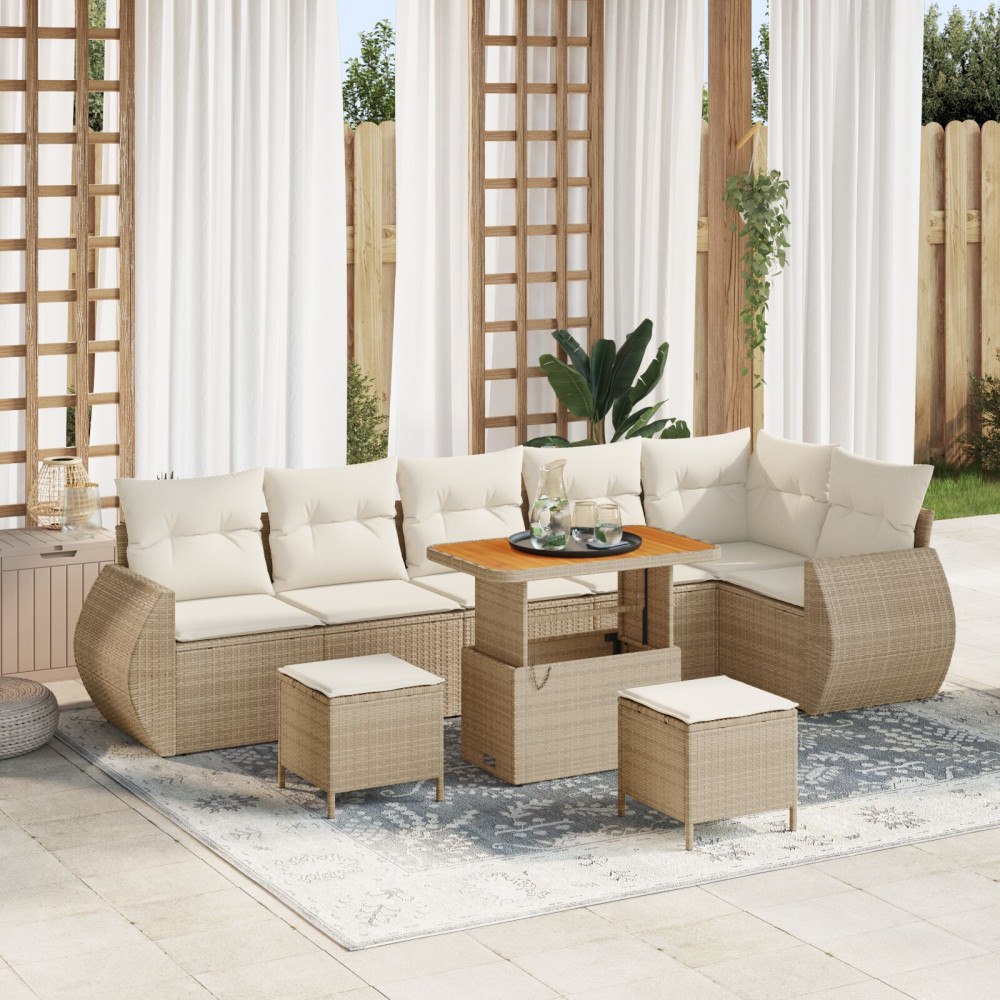 vidaXL 9-delat trädgårdsofal set med kuddar Beige Poly Rotting Akacia, vidaXL 3-delat trädgårdsdining set med kuddar Beige Poly...