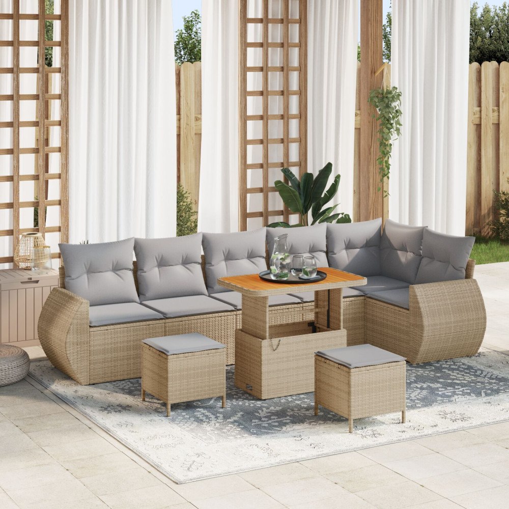 vidaXL Trädgårdsoffset 9 st Beige konstrotting