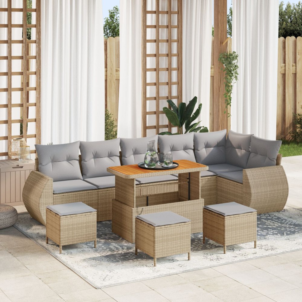 vidaXL 10-delars Trädgårdsofforsätt med Kuddar Beige Poly Rotting Akacia, vidaXL 4-delars Trädgårdsinredningsset med Kuddar Bei...