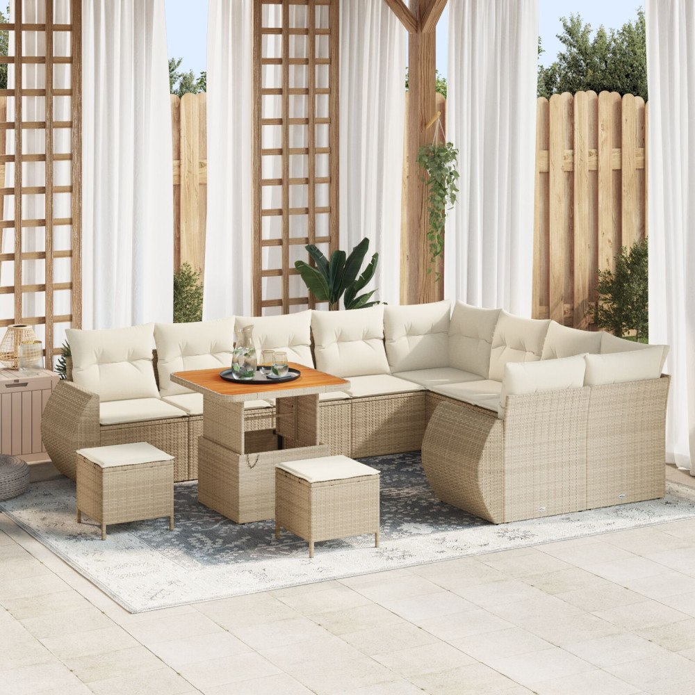 vidaXL Trädgårdsoffset 12 st Beige konstrotting