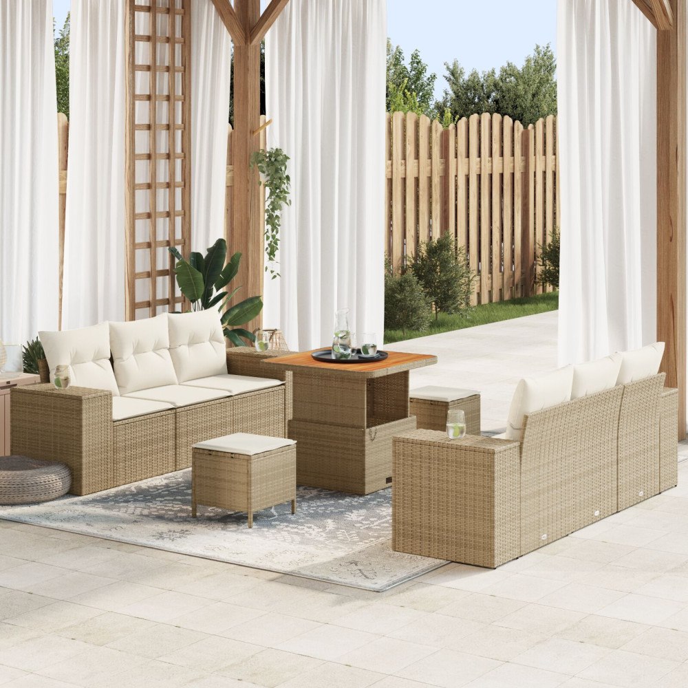 vidaXL Trädgårdsoffset 9 st Beige Poly rattan
