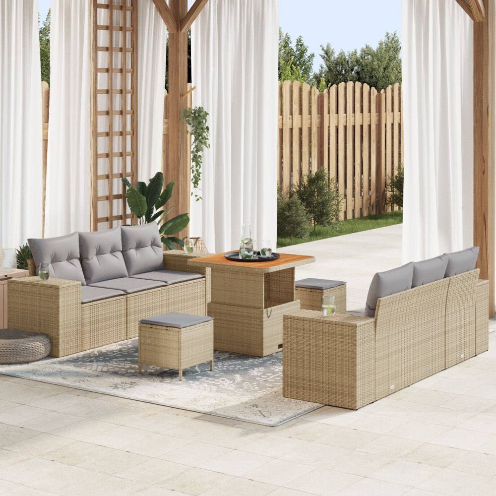 vidaXL Trädgårdsoffset 9 st Beige Poly rattan