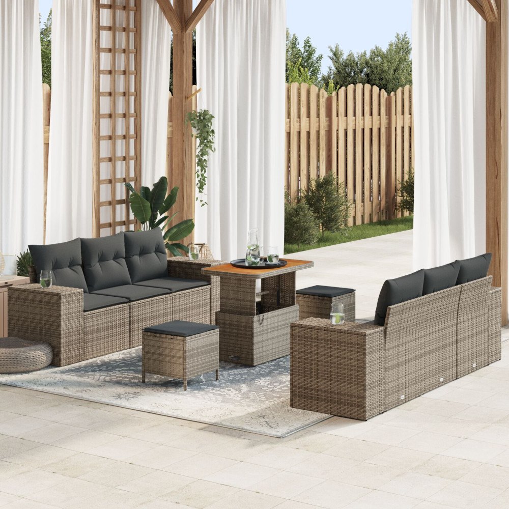 vidaXL Trädgårdsoffset 9 st Grå Poly rattan