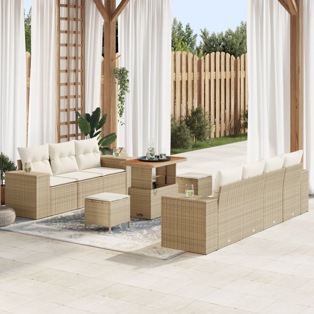 vidaXL Trädgårdsoffset 10 st Beige konstrotting