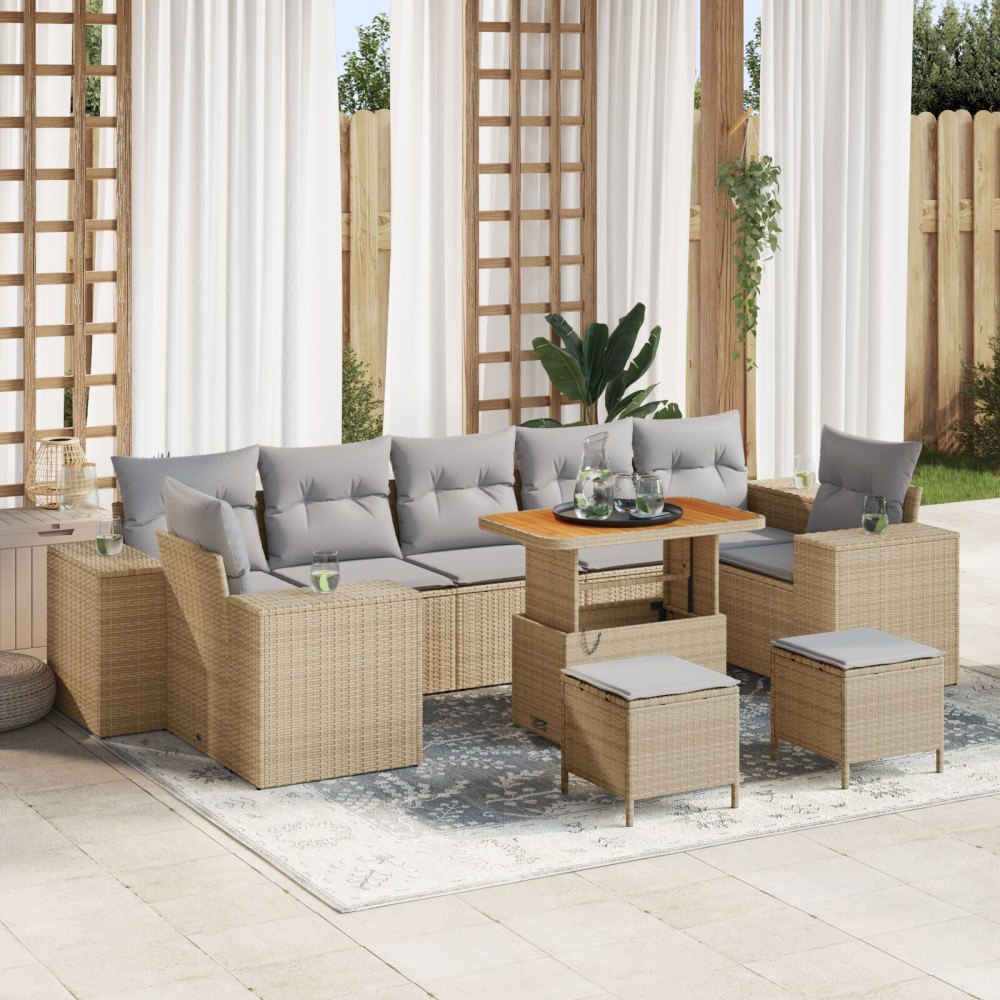 vidaXL Trädgårdsoffset 10 st Beige konstrotting