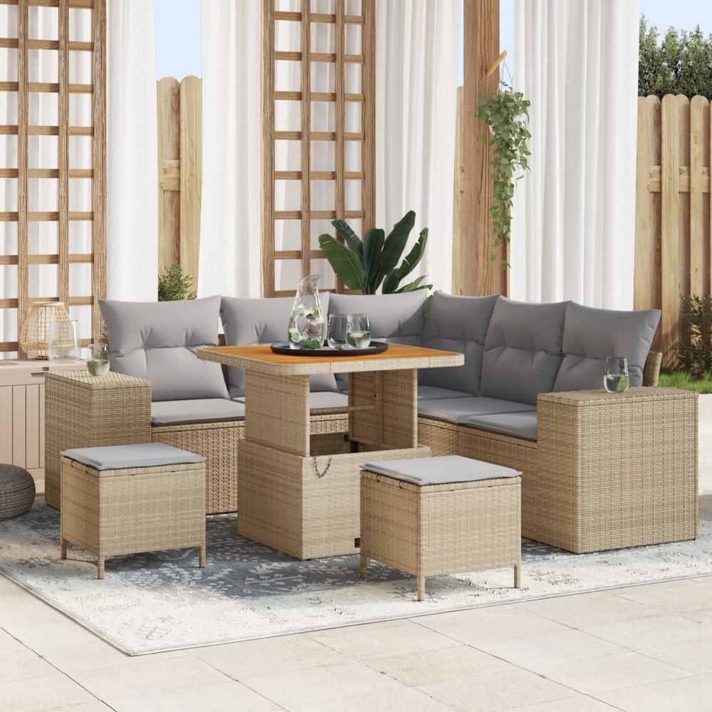 vidaXL Trädgårdsoffset 8 st Beige konstrotting