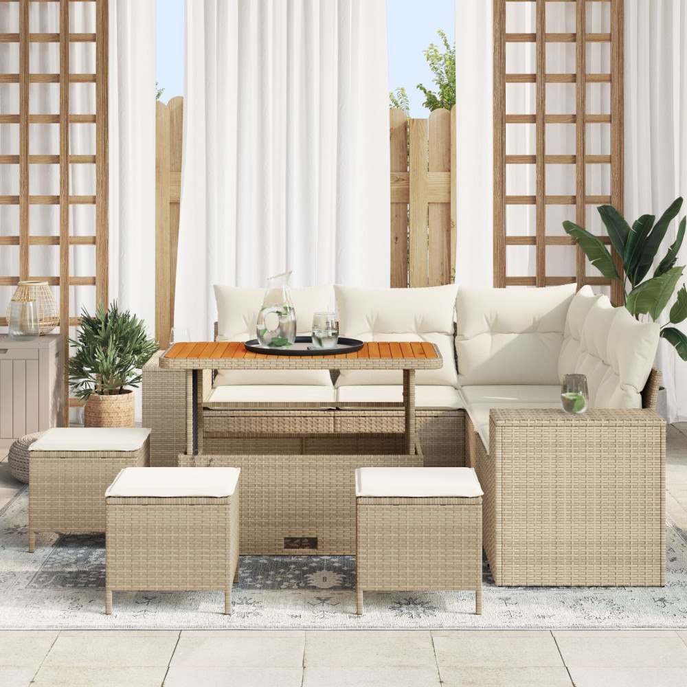 vidaXL Trädgårdsoffset 9 st Beige konstrotting