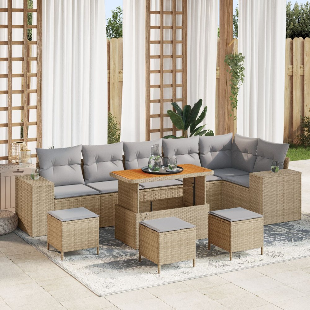 vidaXL Trädgårdsoffset 10 st Beige konstrotting