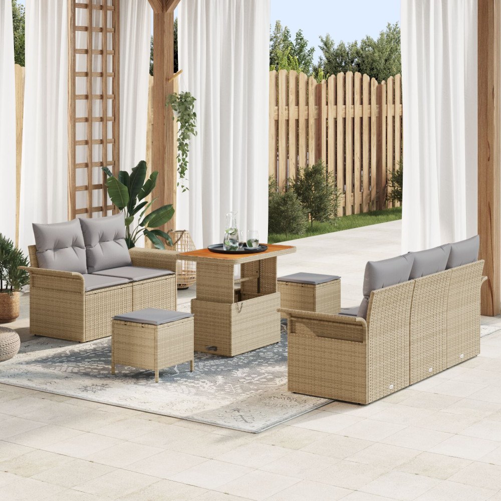 vidaXL Trädgårdsoffset 8 st Beige konstrotting