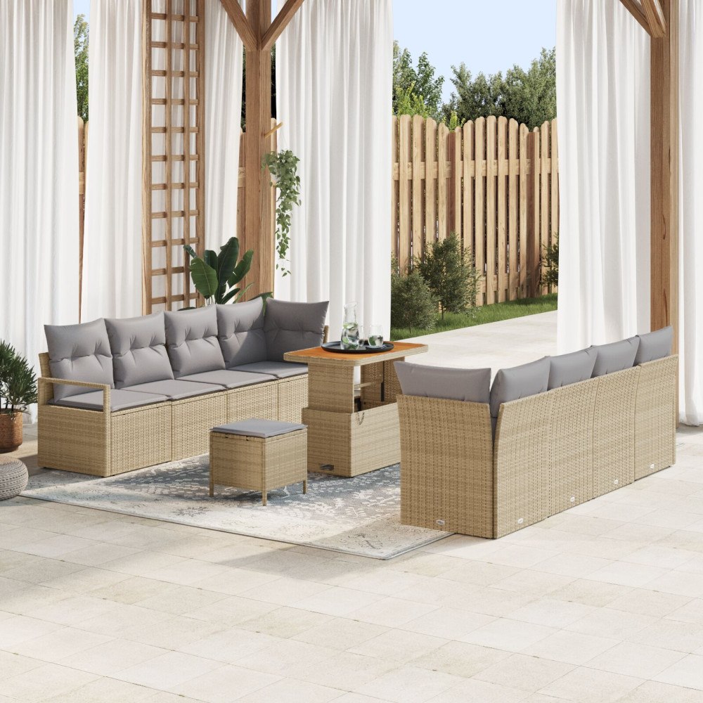 vidaXL 11-dels Trädgårdsoffset med Kuddar Beige Konstrotting Akacia