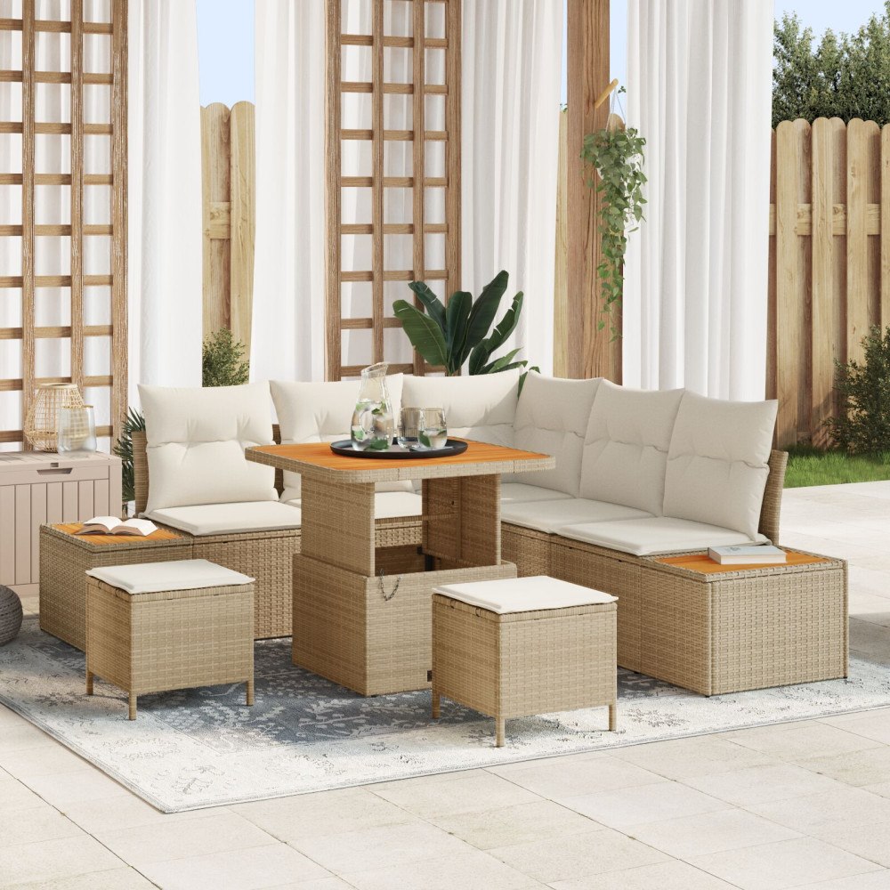 vidaXL Trädgårdsoffset 8 st Beige konstrotting
