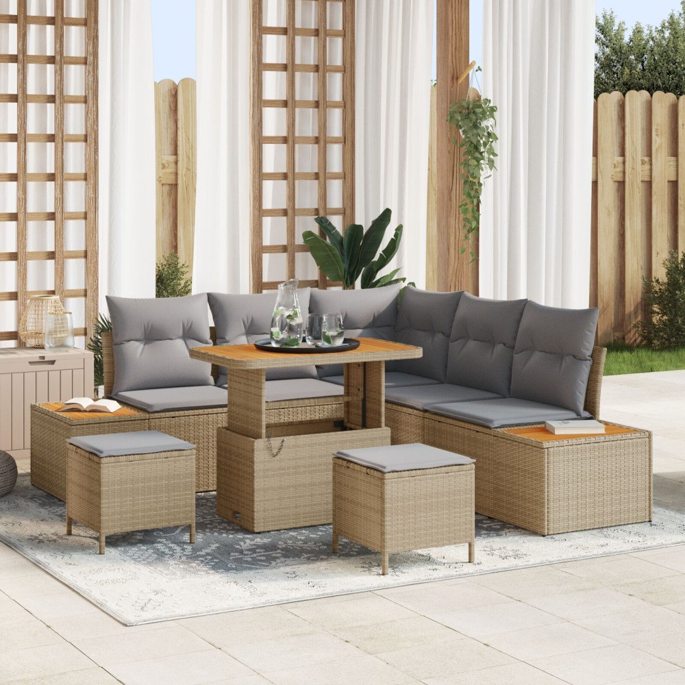 vidaXL Trädgårdsoffset 8 st Beige konstrotting