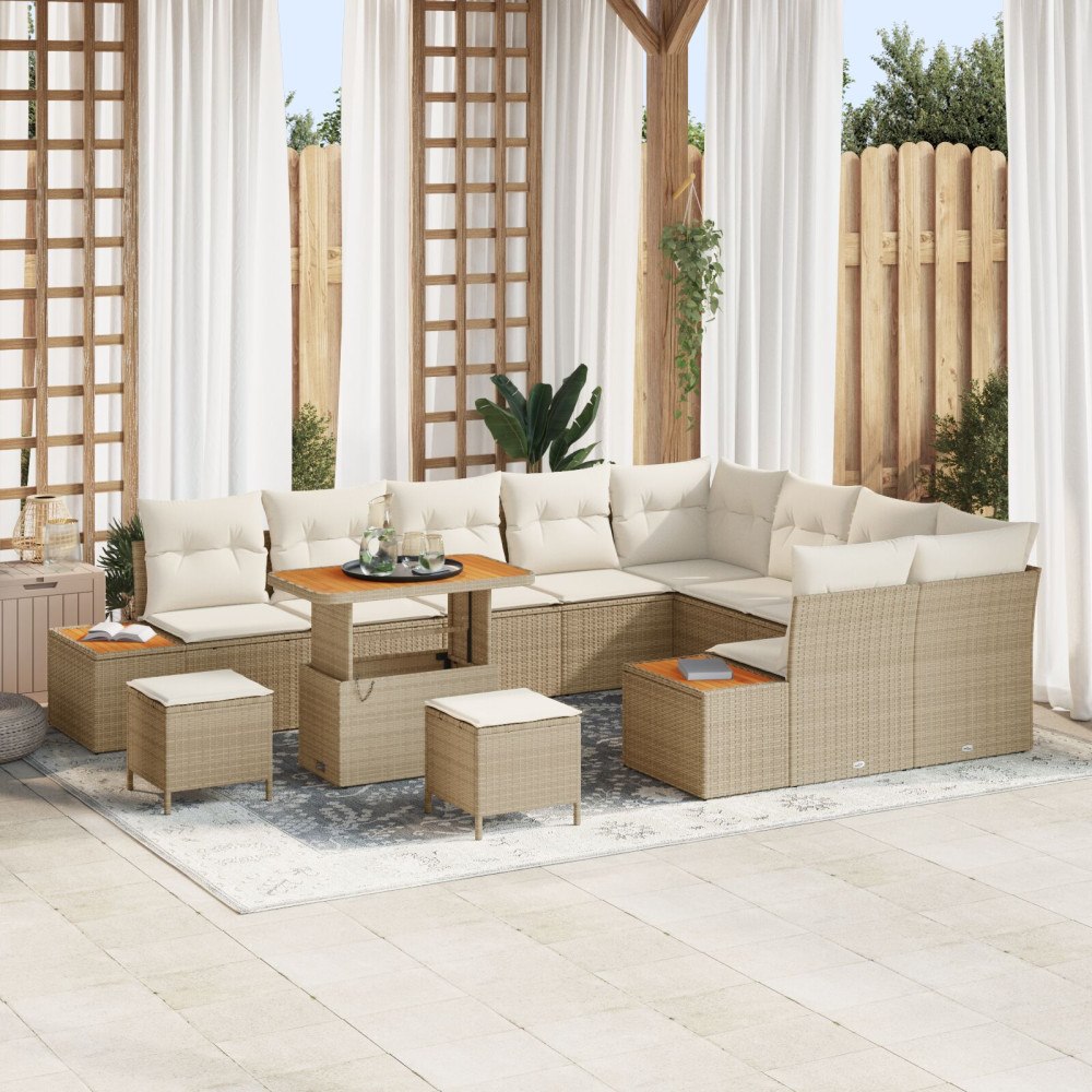 vidaXL Trädgårdsoffset 12 st Beige konstrotting