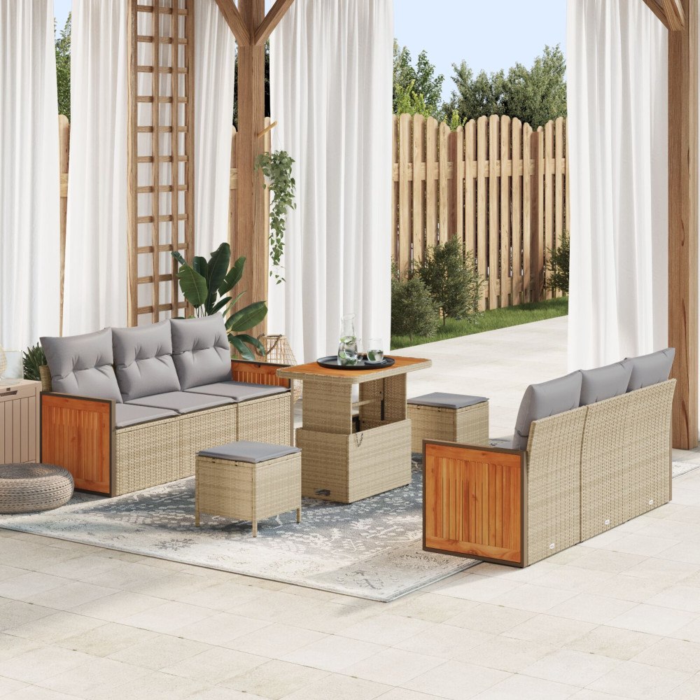 vidaXL Trädgårdsoffset 9 st 8-Antal sittplatser Beige och Ljusgrå