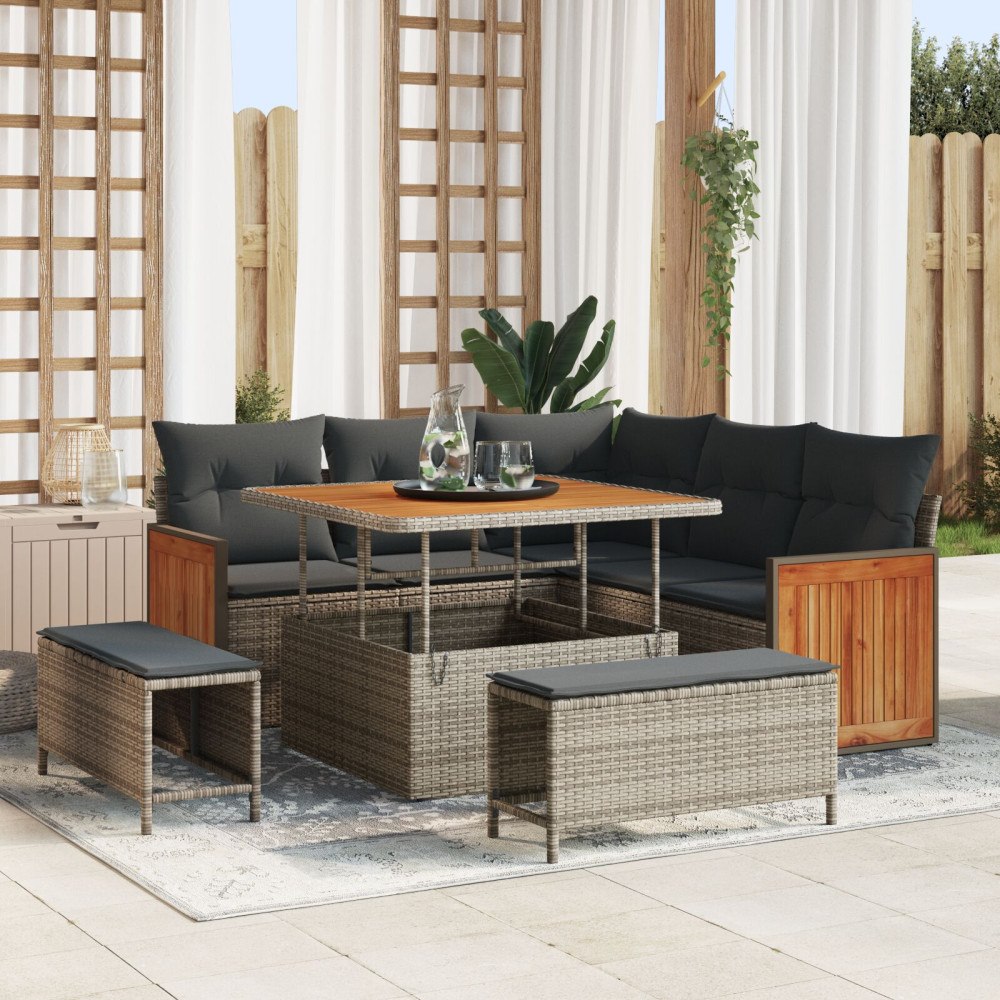 vidaXL Trädgårdsoffset 8 pcs Grå Poly Rattan och Pulverlackerad Stål