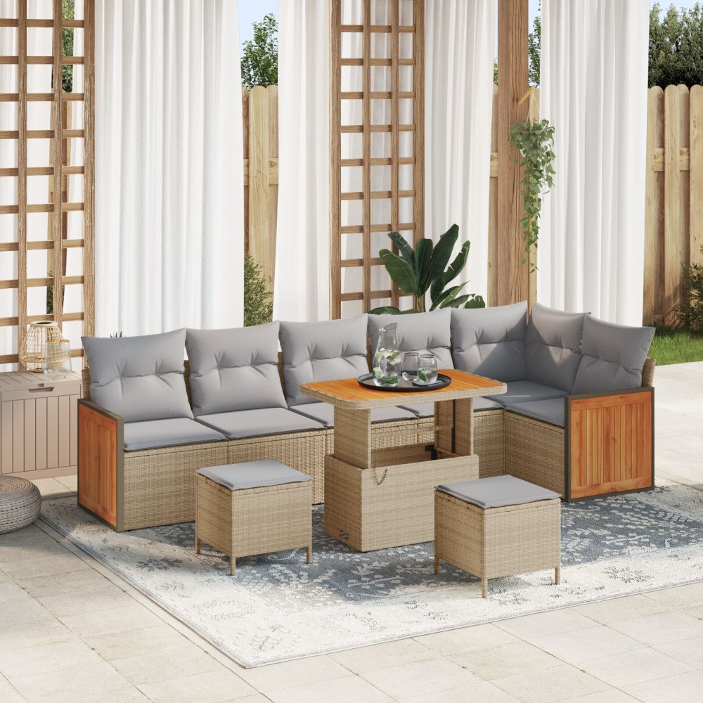 vidaXL Trädgårdsoffset 9 st 8-Antal sittplatser Beige och Ljusgrå