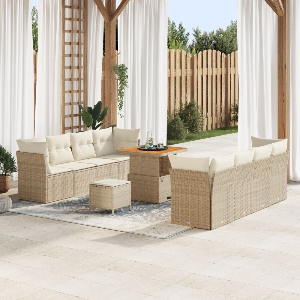 vidaXL 11-delars trädgårdsoffaset med kuddar Beige Polyrotting Akaciaträ, vidaXL 3-delars trädgårdsdining set med kuddar Beige...