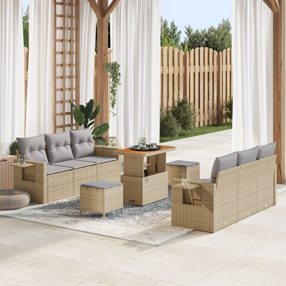 vidaXL Trädgårdsoffset 9 st 6-Antal sittplatser Beige och Ljusgrå