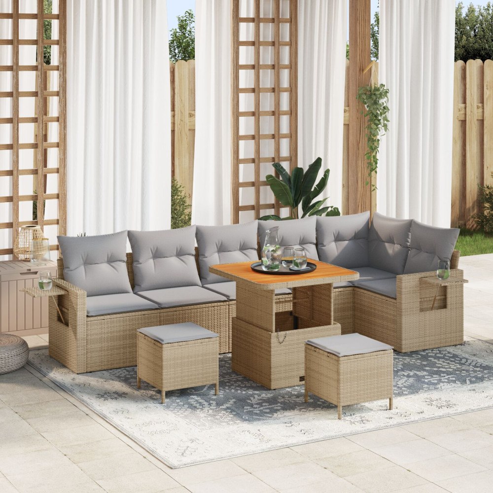 vidaXL Trädgårdsoffset 11 st Beige och Ljusgrå konstrotting