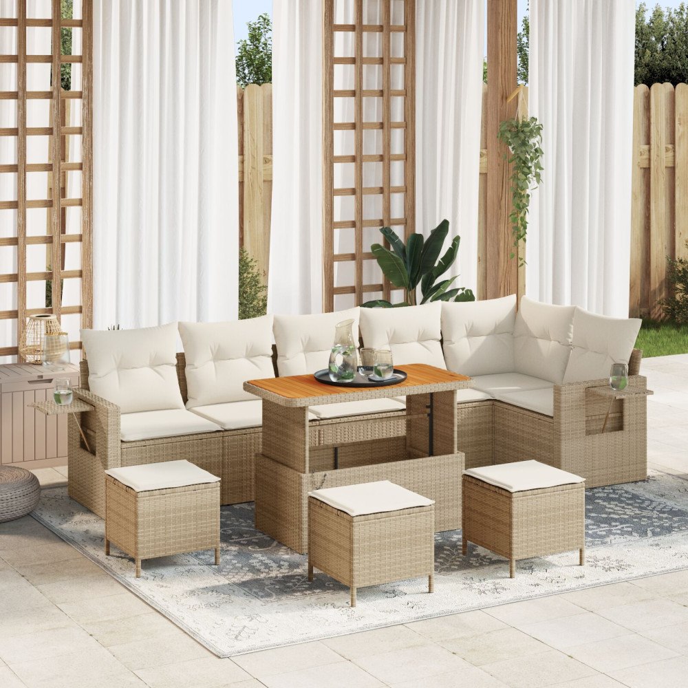 vidaXL 10-delars trädgårdsoffapar med dynor Beige Poly Rattan Akacia
