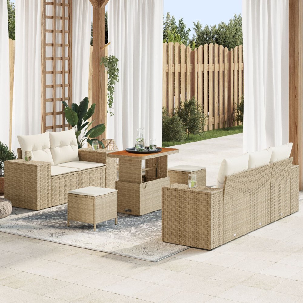 vidaXL 8-delat trädgårdsoffset med kuddar beige Poly Rattan Akacia