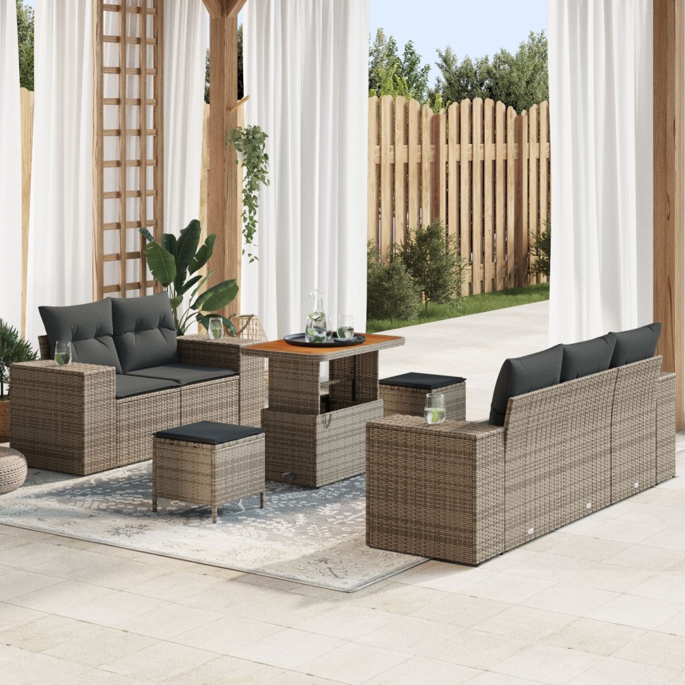 vidaXL Trädgårdsoffset 8 st 8-Antal sittplatser Grå Poly Rattan