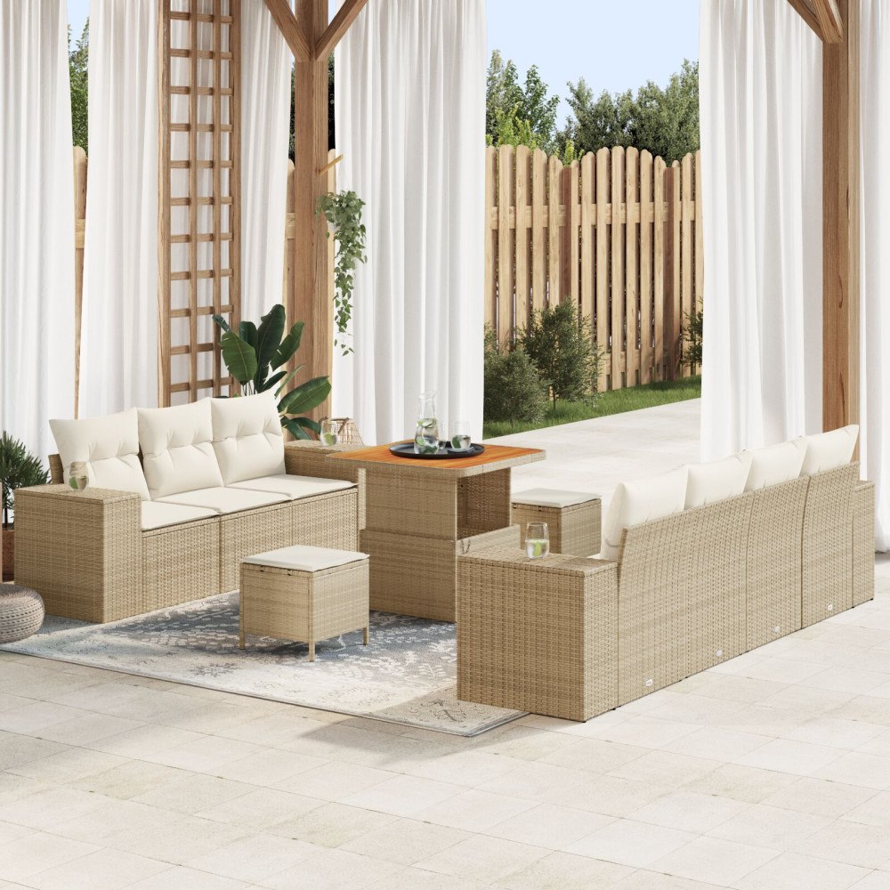 vidaXL Trädgårdsoffset 10 st 9-Antal sittplatser Beige och gräddfärgad