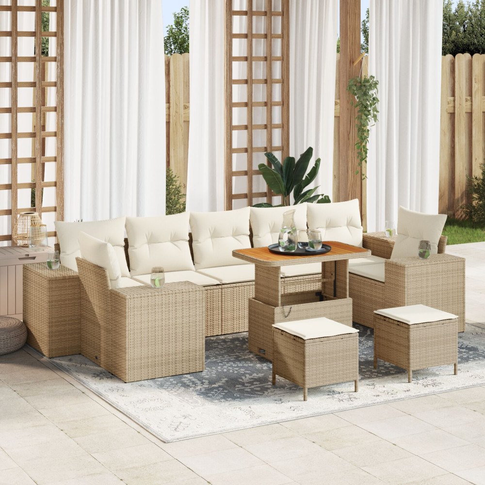 vidaXL 10-delat Trädgårdsoffset med Kuddar Beige Poly Rottning Akacia, vidaXL 3-delat Trädgårdsdining set med Kuddar Beige Poly...