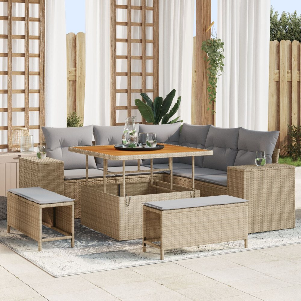 vidaXL Trädgårdsoffset 8 st 7-Antal sittplatser Beige och Ljusgrå
